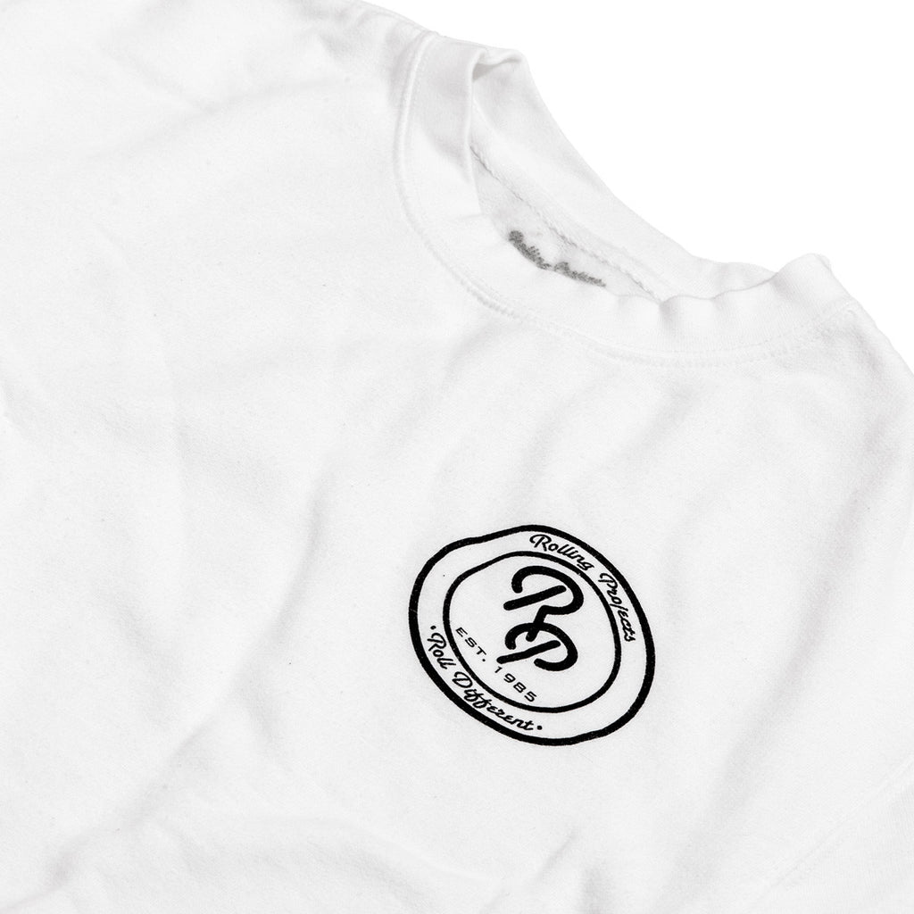 Badge Crewneck Sweatshirt - White - Rolling Projects